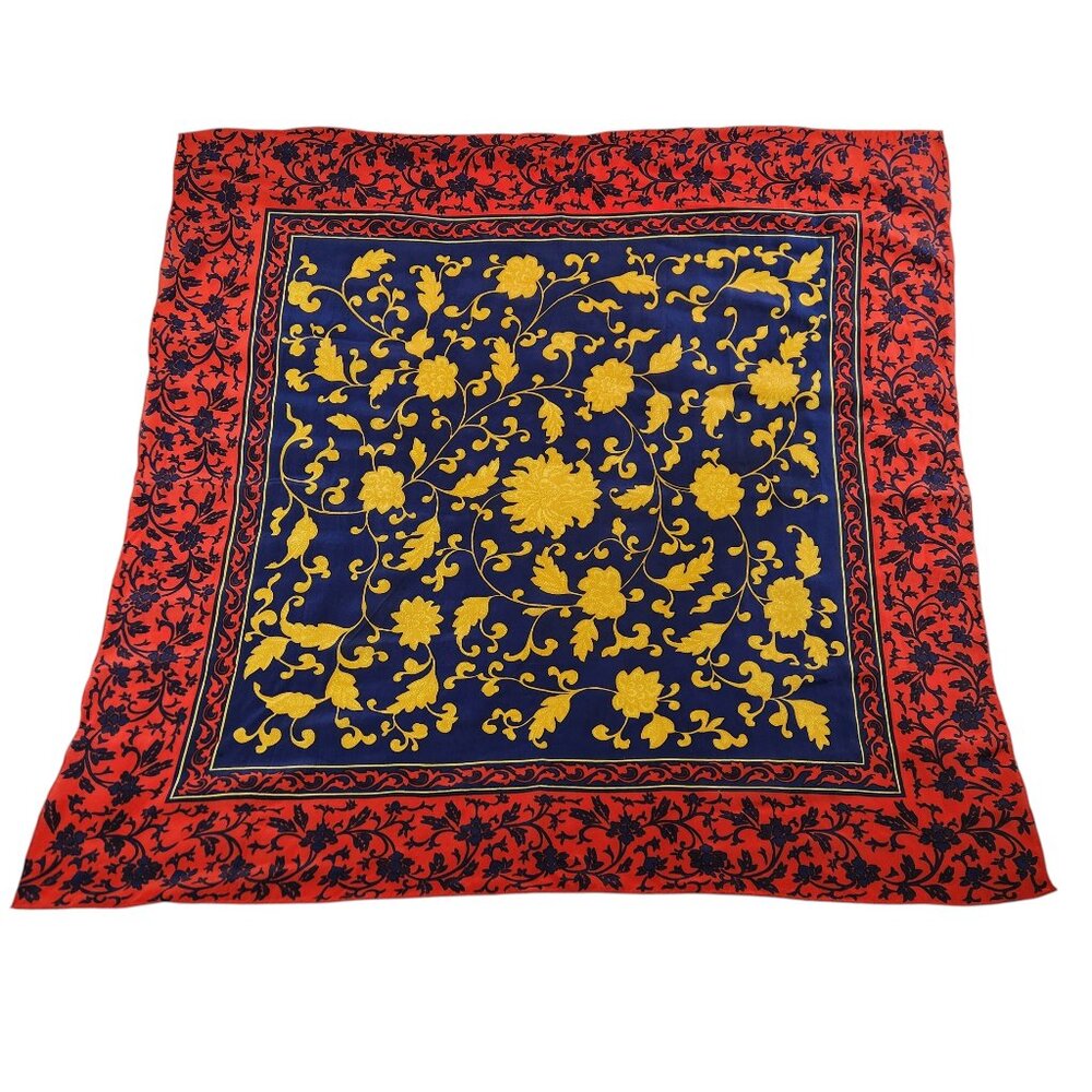 Lillian Vernon Silk Floral Square Scarf • Hand Rolled Edges • Vintage 31"X31"